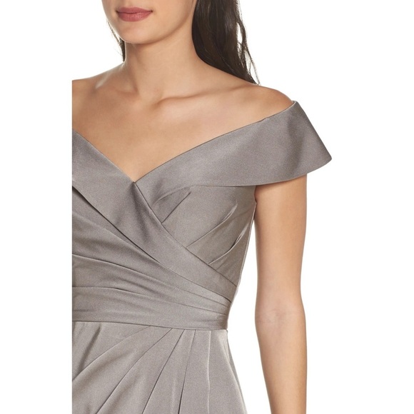 La Femme Gown Formal Maxi Dress Wedding Silver Gray Silky Floor Length Prom 4 - Picture 4 of 9